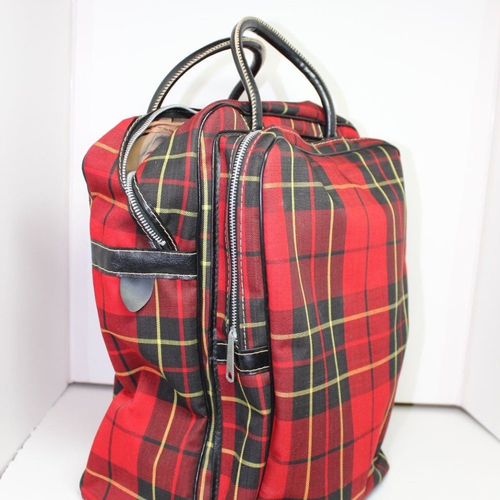 VINTAGE RED PLAID PICNIC TOTE ORGANIZER